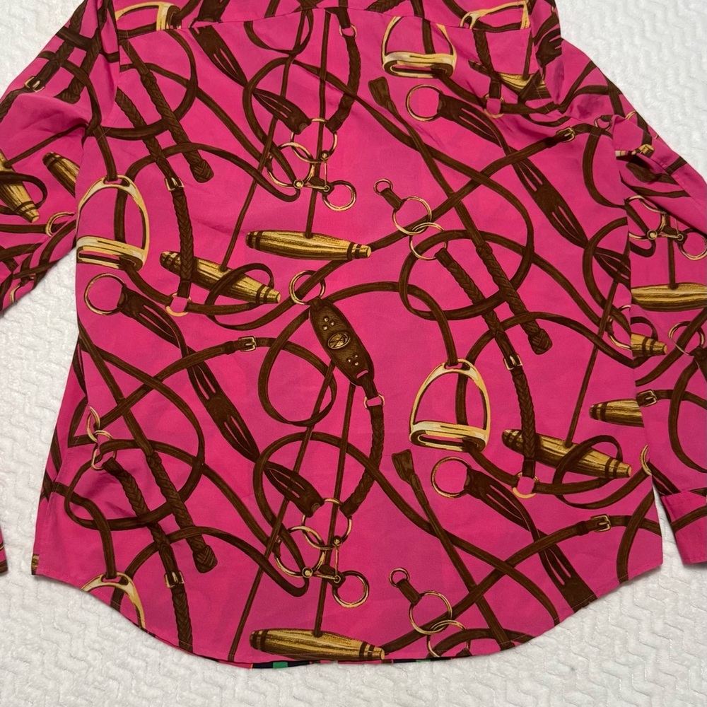 Ralph Lauren Rare Pink equestrian Horse Bit Stirrup Beautiful Luxury Blouse - Picture 3 of 3